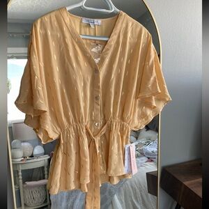 Sweet Rain Yellow Flutter Sleeve Peplum Blouse